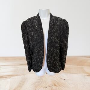 Vintage Nite Line 100% Silk Black Sequin Evening Jacket M